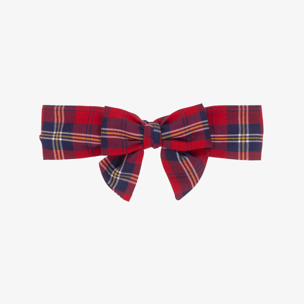 Monnalisa-Girls Red Bow Tartan Headband | Childrensalon Outlet