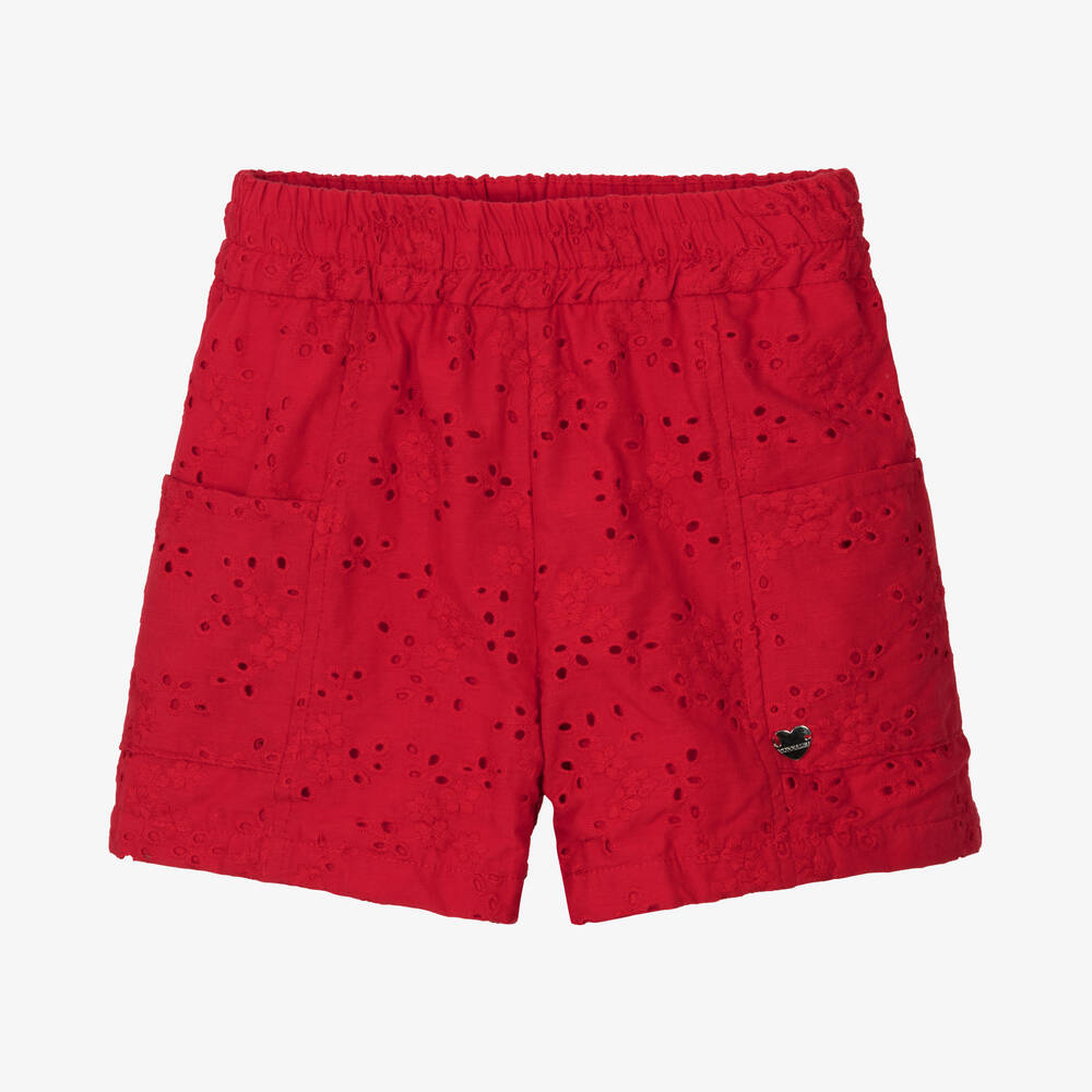 Monnalisa-Girls Red Broderie Anglaise Shorts | Childrensalon Outlet