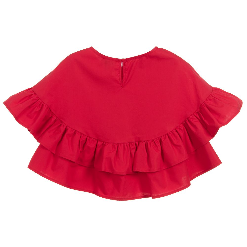 Monnalisa-Girls Red Cotton Ruffle Top | Childrensalon Outlet