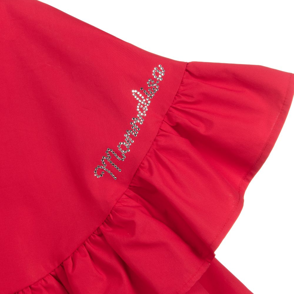 Monnalisa-Girls Red Cotton Ruffle Top | Childrensalon Outlet