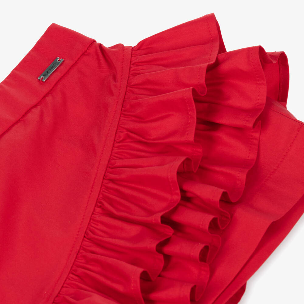 Monnalisa-Girls Red Cotton Twill Skirt with Ruffles | Childrensalon Outlet