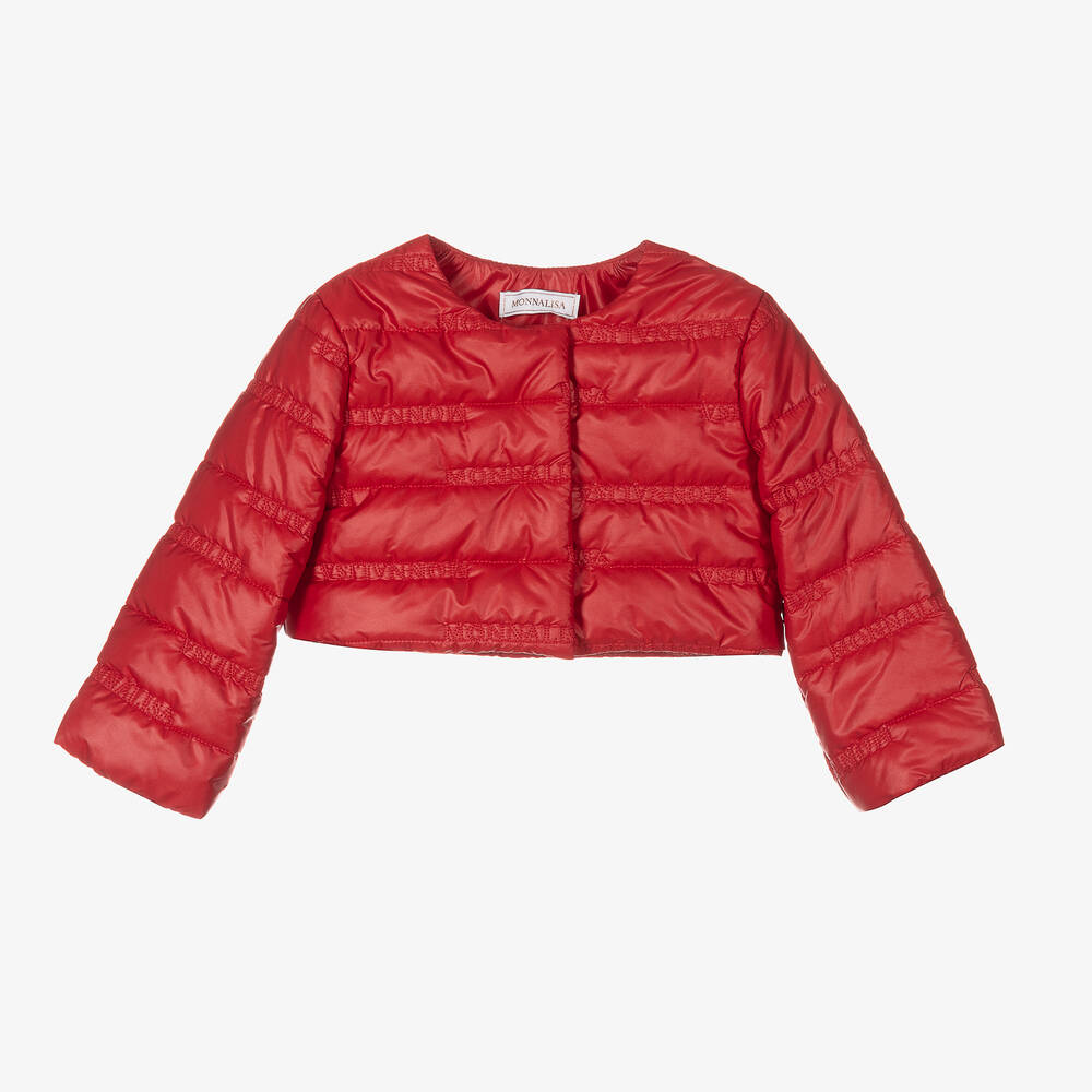 Monnalisa - Girls Red Cropped Puffer Jacket | Childrensalon