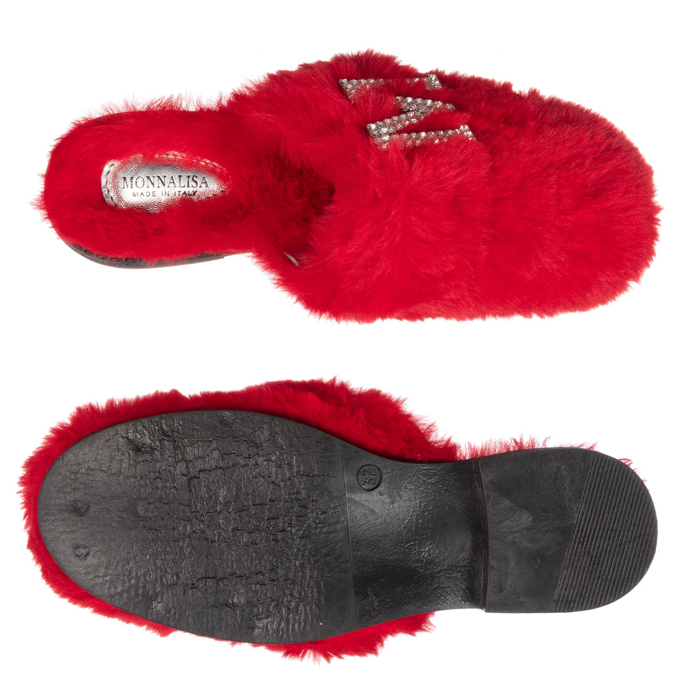 Monnalisa Girls Red Faux Fur Mules Childrensalon Outlet