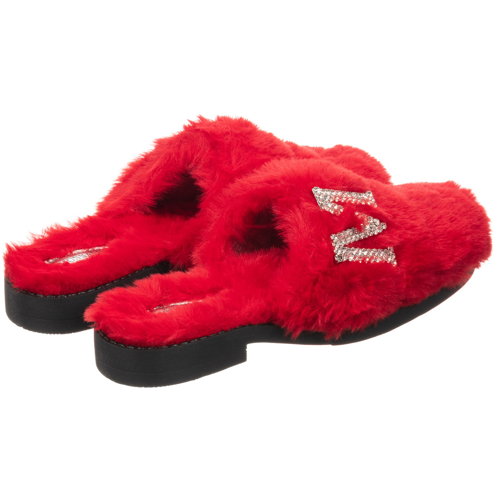 Monnalisa-Girls Red Faux Fur Mules | Childrensalon Outlet