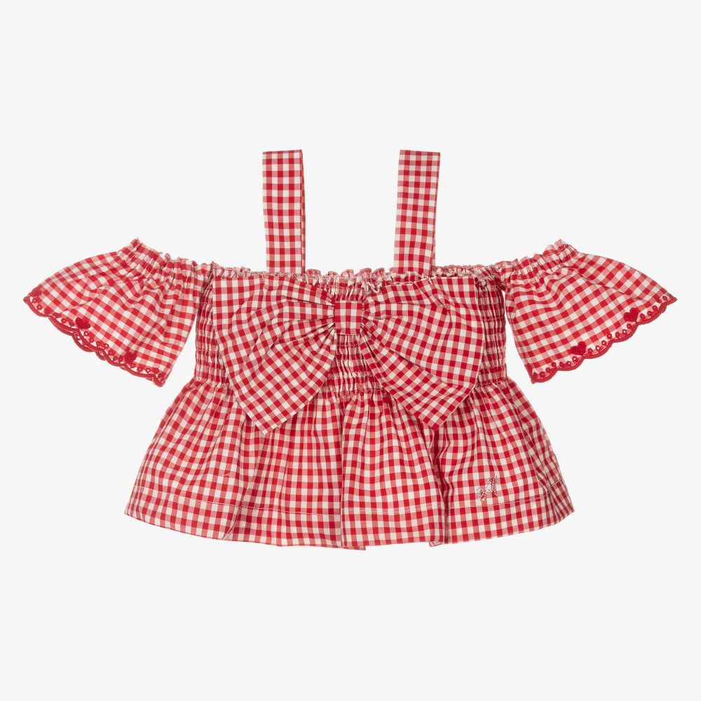 Monnalisa - Rote Bluse mit Vichykaros (M) | Childrensalon