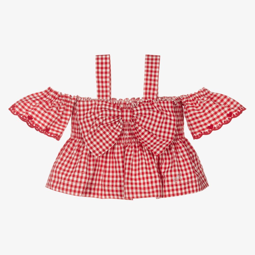 Monnalisa - Girls Red Gingham Blouse | Childrensalon