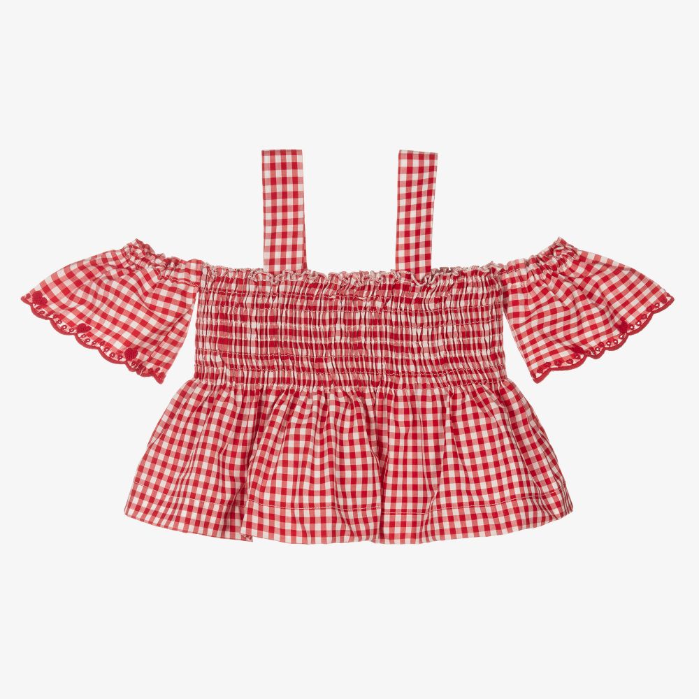 Monnalisa-Girls Red Gingham Blouse | Childrensalon Outlet