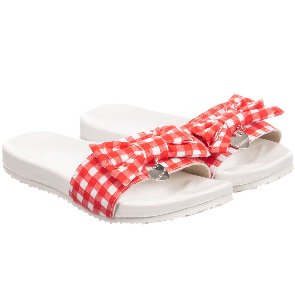 Monnalisa - Girls Red Gingham Sliders | Childrensalon