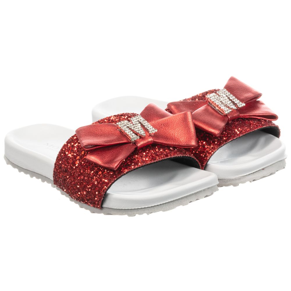 Monnalisa - Girls Red Glitter Sliders | Childrensalon