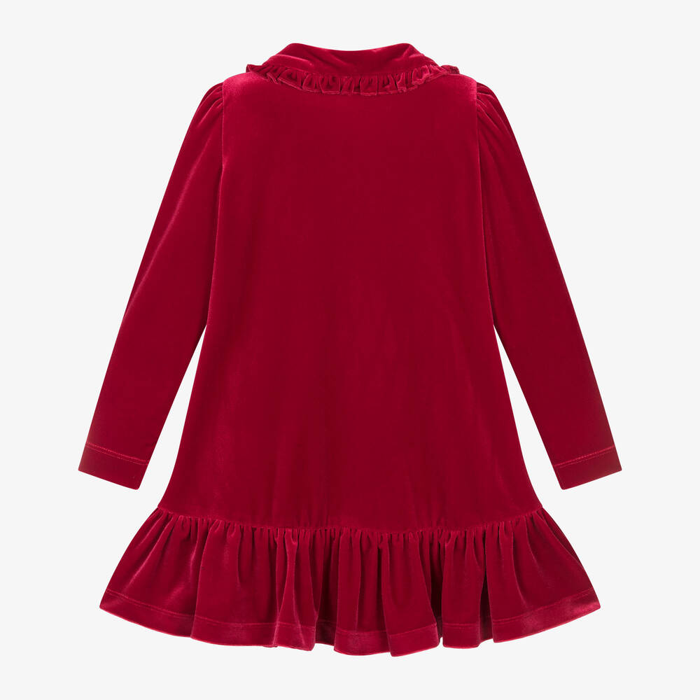 Monnalisa-فستان قطيفة لون أحمر مزين بكريستال | Childrensalon Outlet