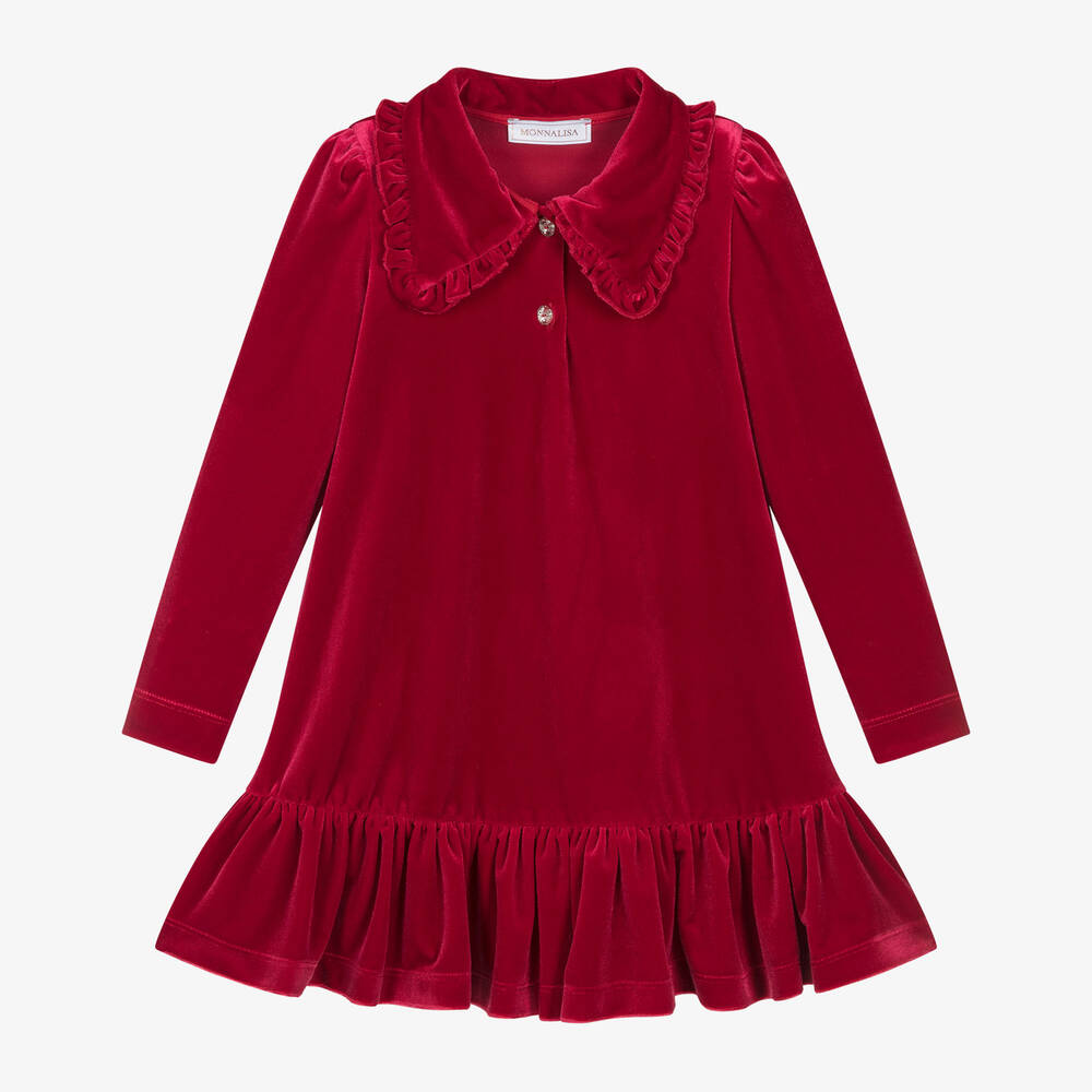 Monnalisa - فستان قطيفة لون أحمر مزين بكريستال | Childrensalon