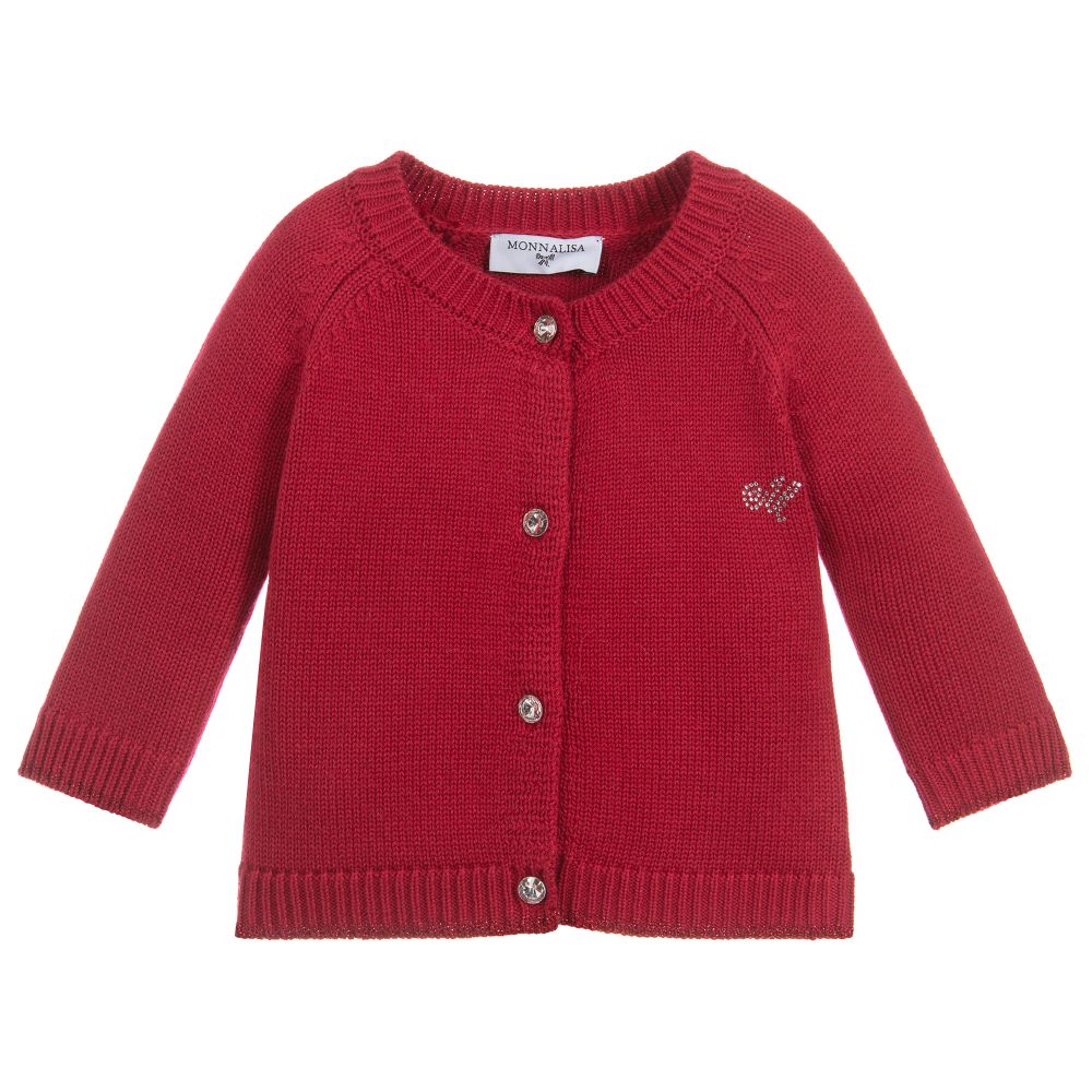 Monnalisa - Girls Red Knitted Cardigan | Childrensalon