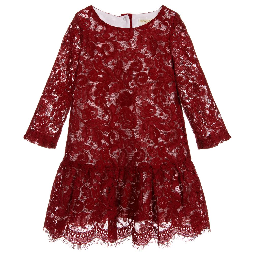 Monnalisa Chic - Girls Red Lace Dress | Childrensalon