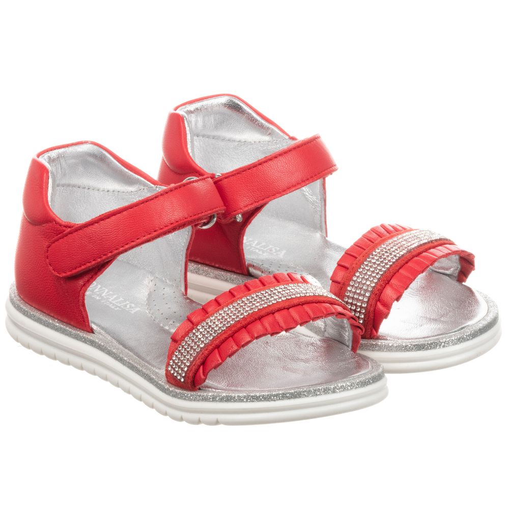 Monnalisa - Girls Red Leather Sandals | Childrensalon