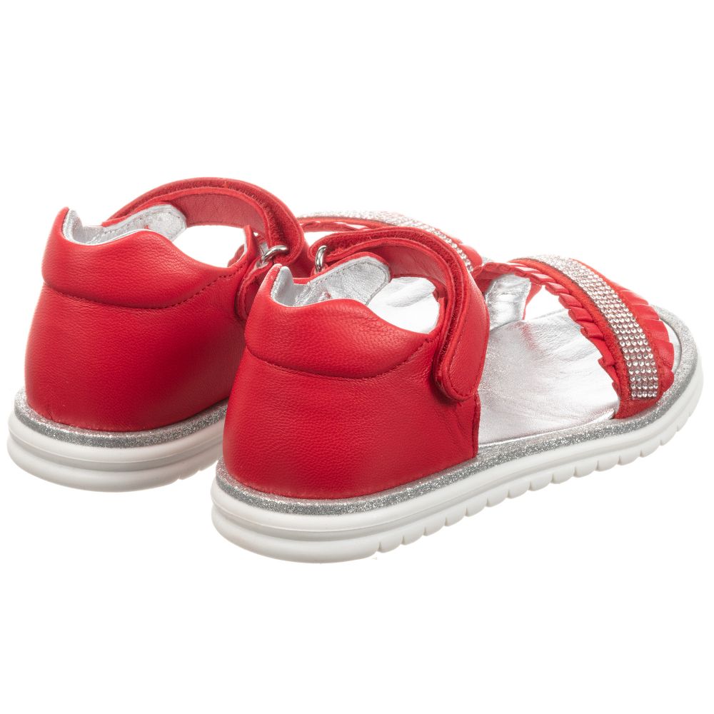 موناليزا-صندل جلد لون أحمر وفضّي للبنات | Childrensalon Outlet