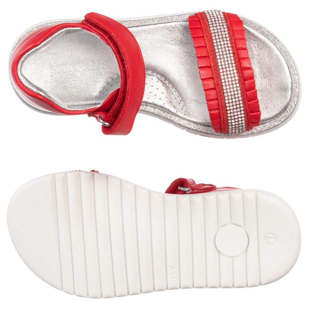 موناليزا-صندل جلد لون أحمر وفضّي للبنات | Childrensalon Outlet