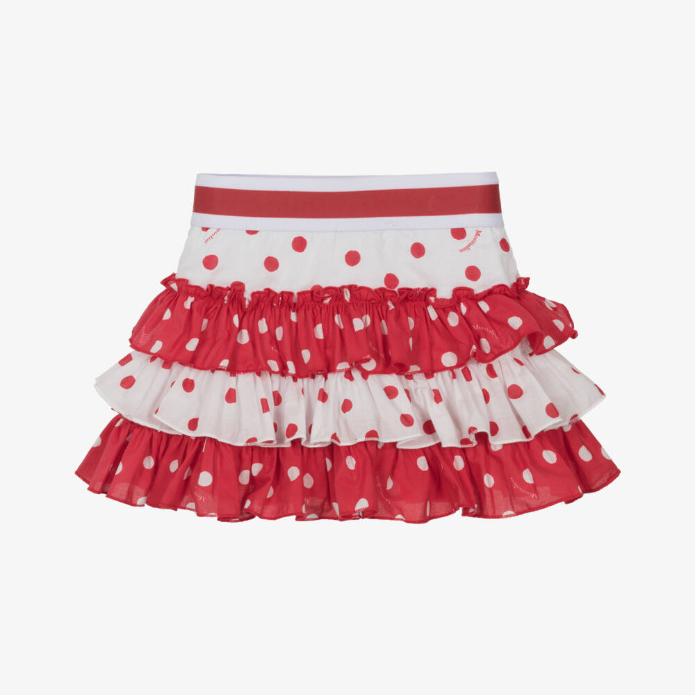 Monnalisa-Girls Red Polka Dot Ruffle Skirt | Childrensalon Outlet