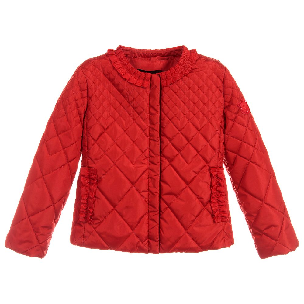 Monnalisa - Girls Red Quilted Jacket | Childrensalon