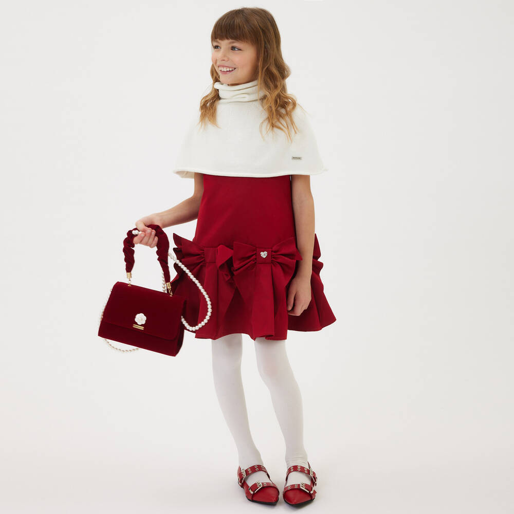 Monnalisa-Girls Red Satin Bow Dress | Childrensalon Outlet