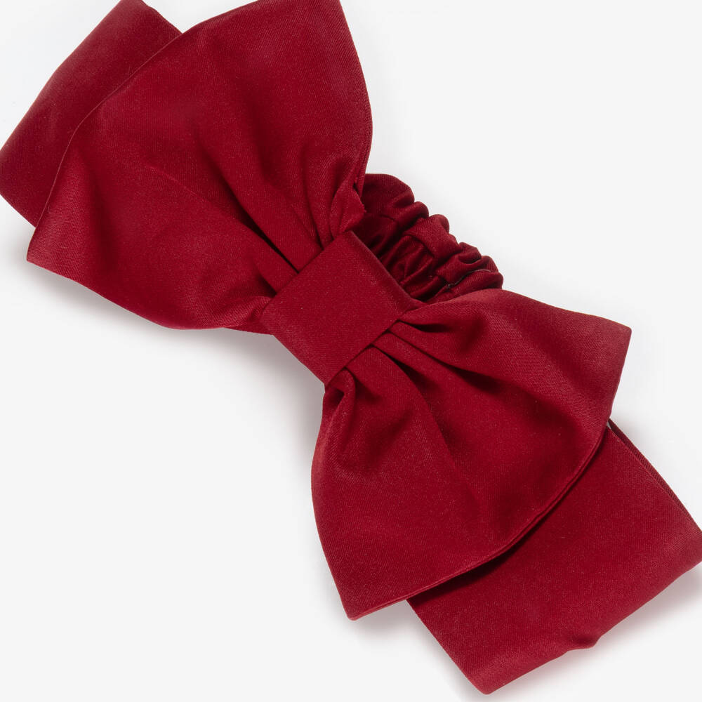 Monnalisa-Girls Red Satin Bow Headband | Childrensalon Outlet