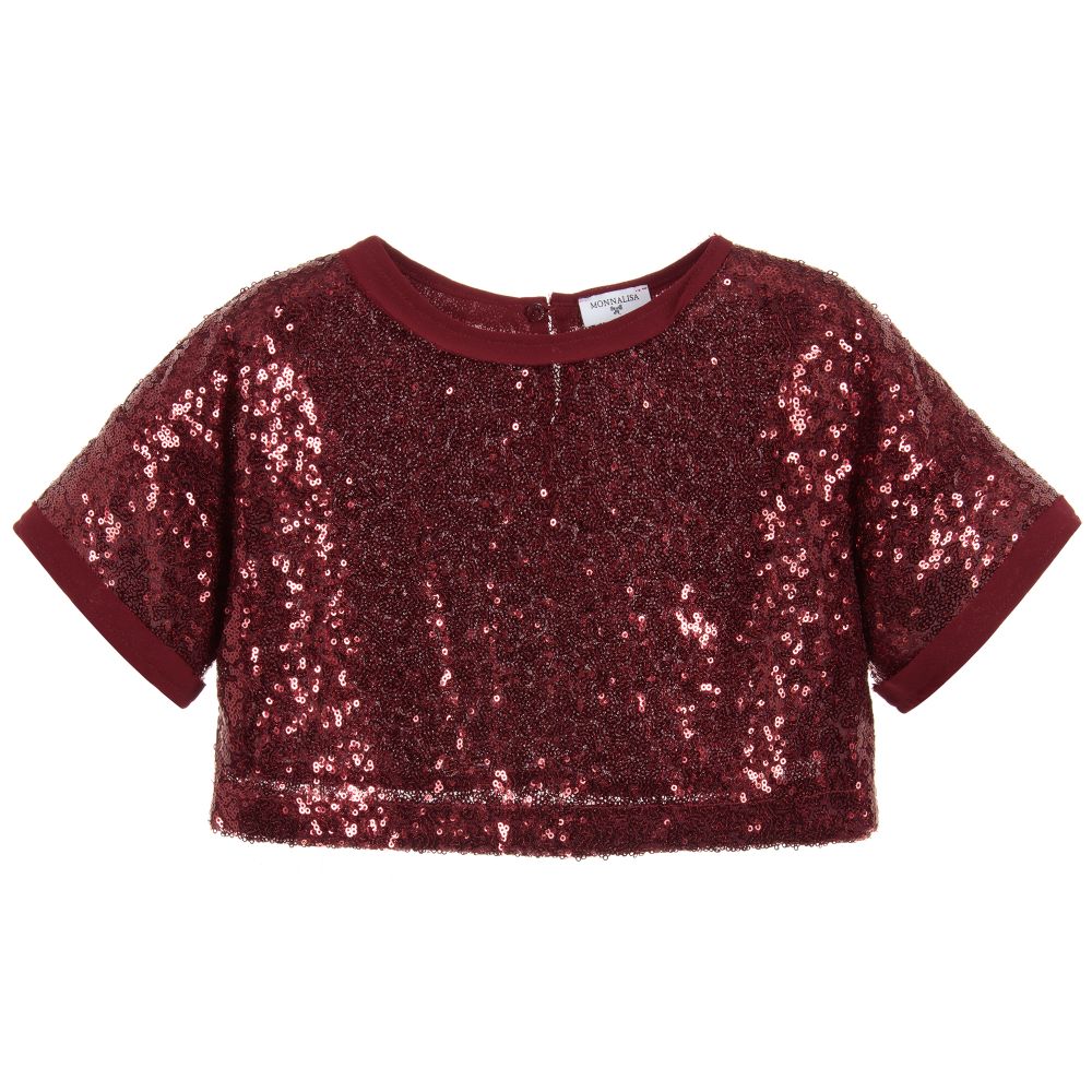 Monnalisa - Girls Red Sequin Cropped Top | Childrensalon