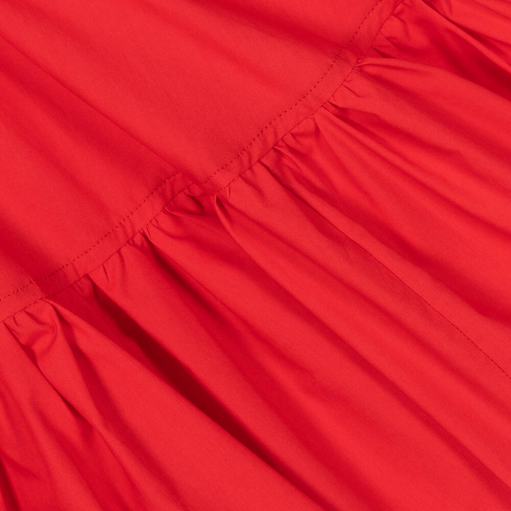 Monnalisa-Girls Red Sleeveless Ruffle Cotton Dress | Childrensalon Outlet