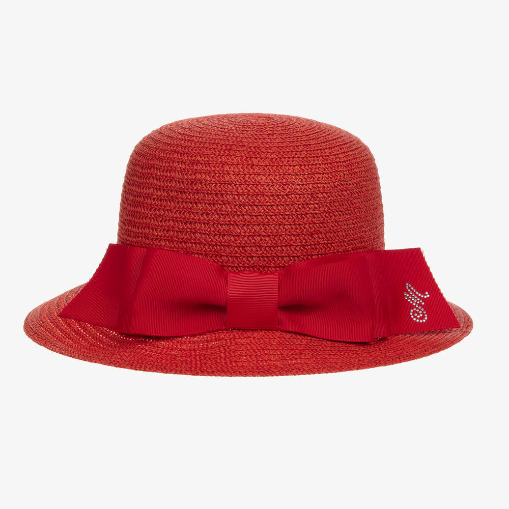 Monnalisa - قبعة قش لون أحمر للبنات | Childrensalon