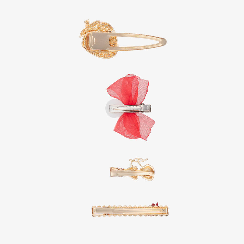 Monnalisa-Girls Red Strawberry Hair Clips (4 Pack) | Childrensalon Outlet