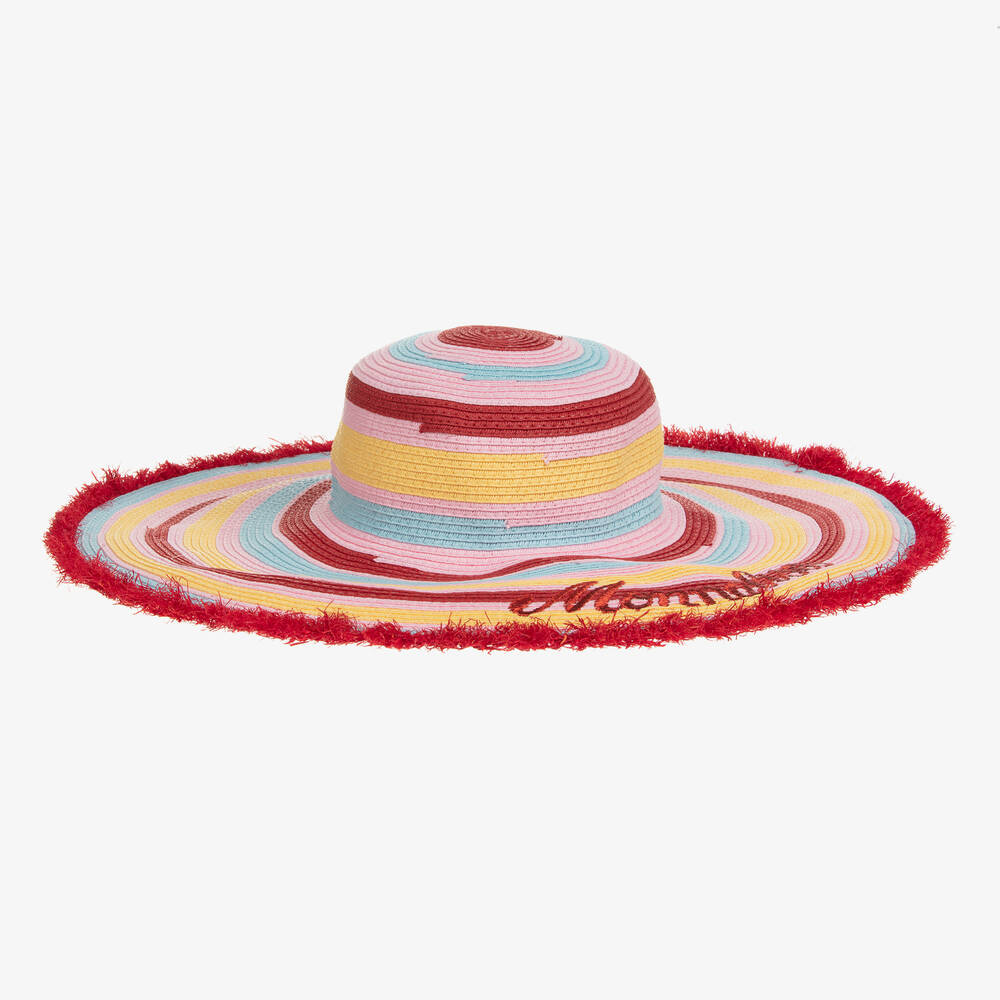 Monnalisa - قبعة للشمس قش مقلمة لون أحمر للبنات  | Childrensalon