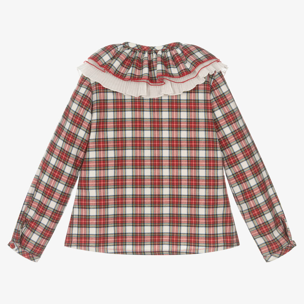 Monnalisa-Girls Red Tartan Blouse | Childrensalon Outlet