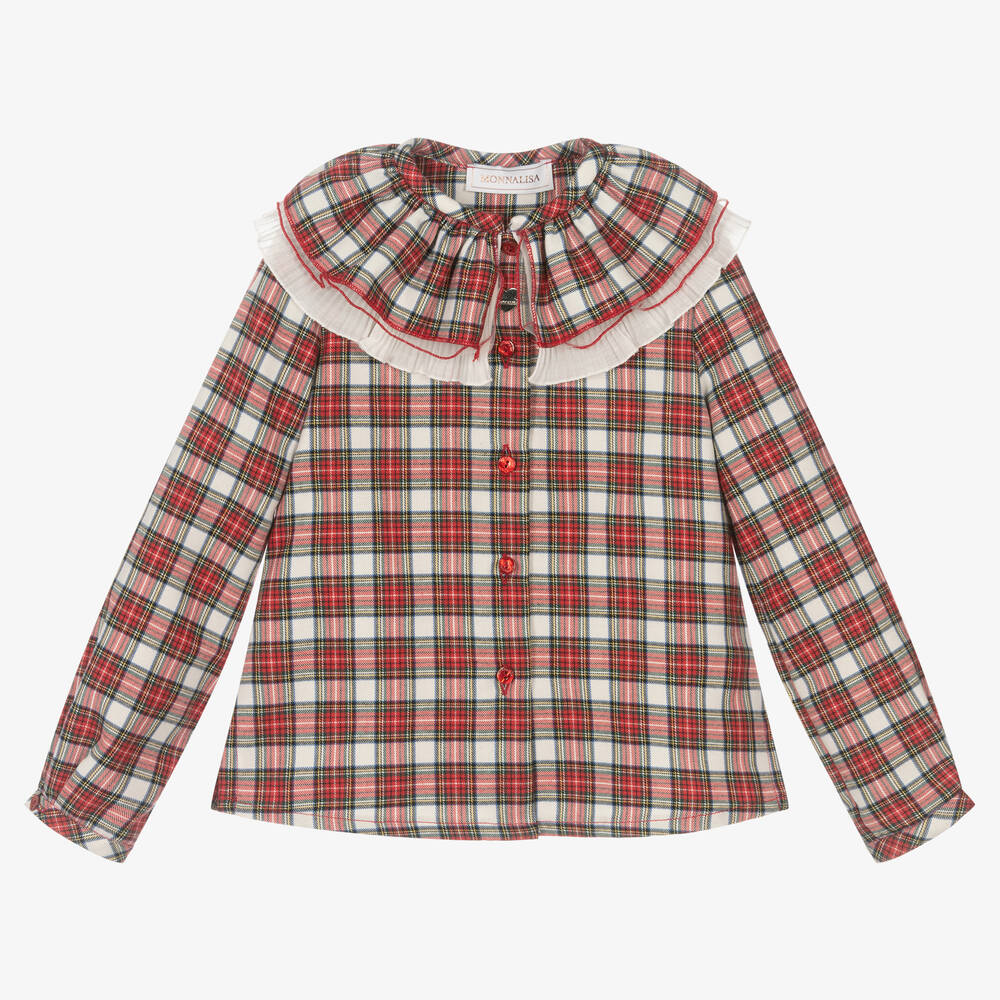 Monnalisa - Girls Red Tartan Blouse | Childrensalon