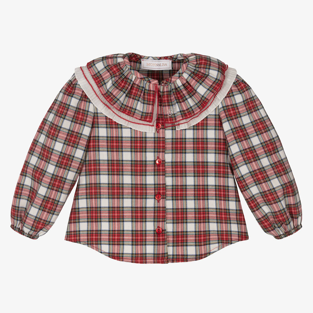 Monnalisa - Girls Red Tartan Blouse | Childrensalon