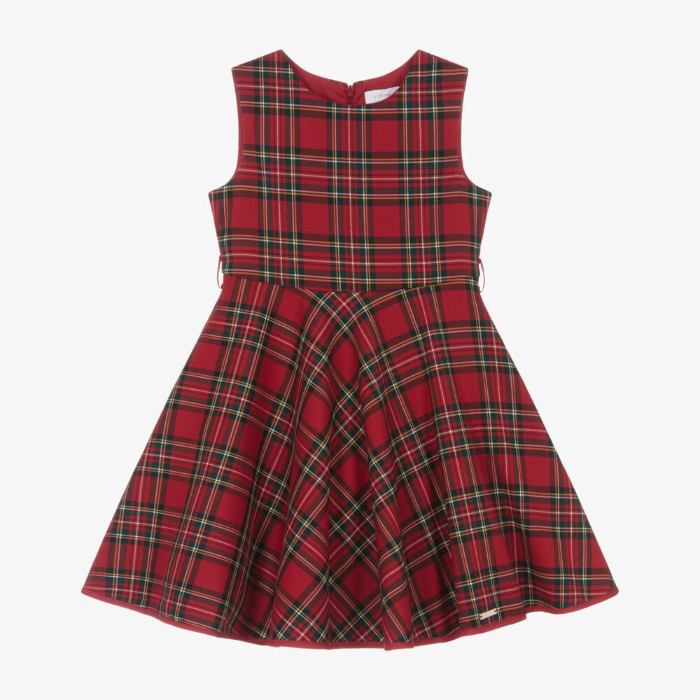Monnalisa-فستان كلاسيكي بنقشة الترتان الأحمر للبنات | Childrensalon Outlet