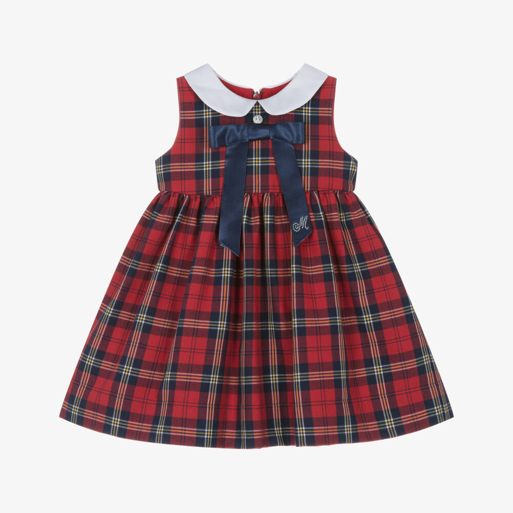 Monnalisa-فستان كلاسيكي بنقشة الترتان الأحمر للبنات | Childrensalon Outlet