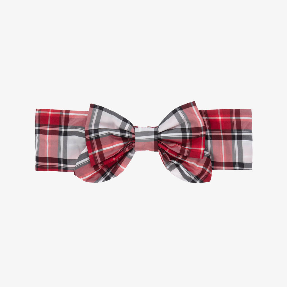 Monnalisa-Girls Red Tartan Headband  | Childrensalon Outlet