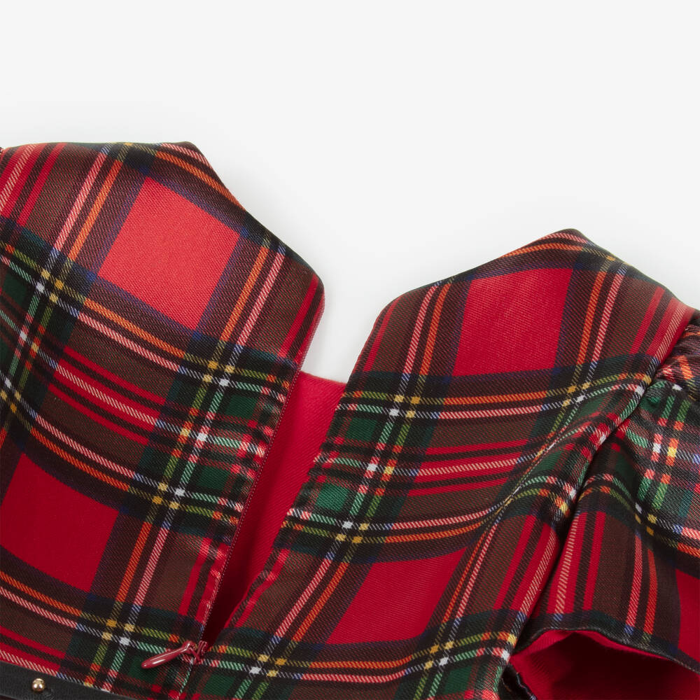 Monnalisa-فستان بناتي أحمر بنقشة الترتان والزهور | Childrensalon Outlet