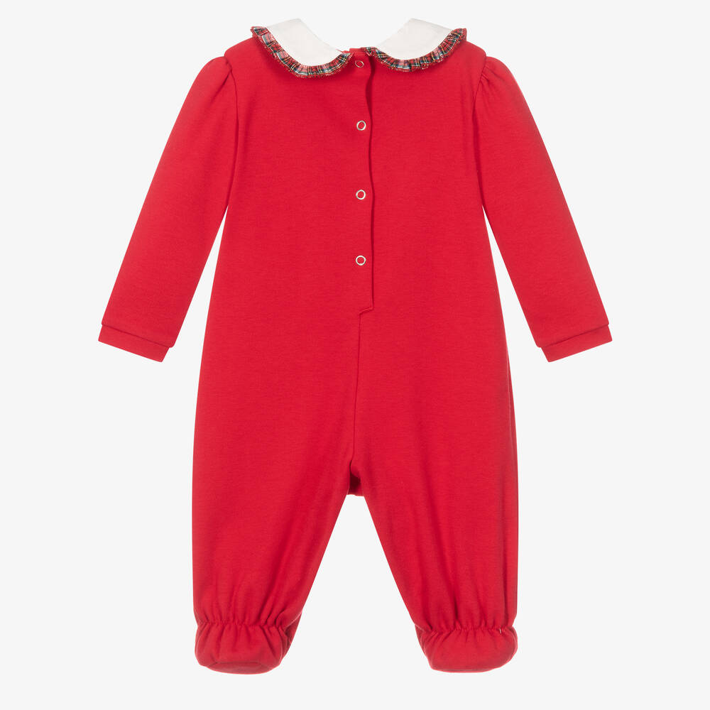 Monnalisa-Girls Red Tartan Trim Babygrow | Childrensalon Outlet