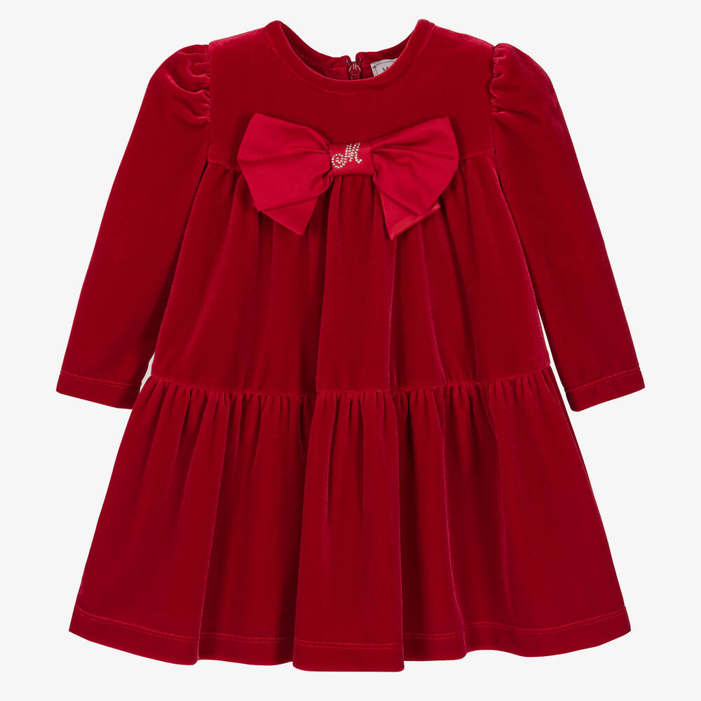 Monnalisa-Красное велюровое платье с бантом | Childrensalon Outlet