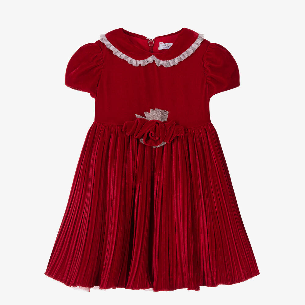 Monnalisa - فستان مخمل لون أحمر أطفال بناتي | Childrensalon