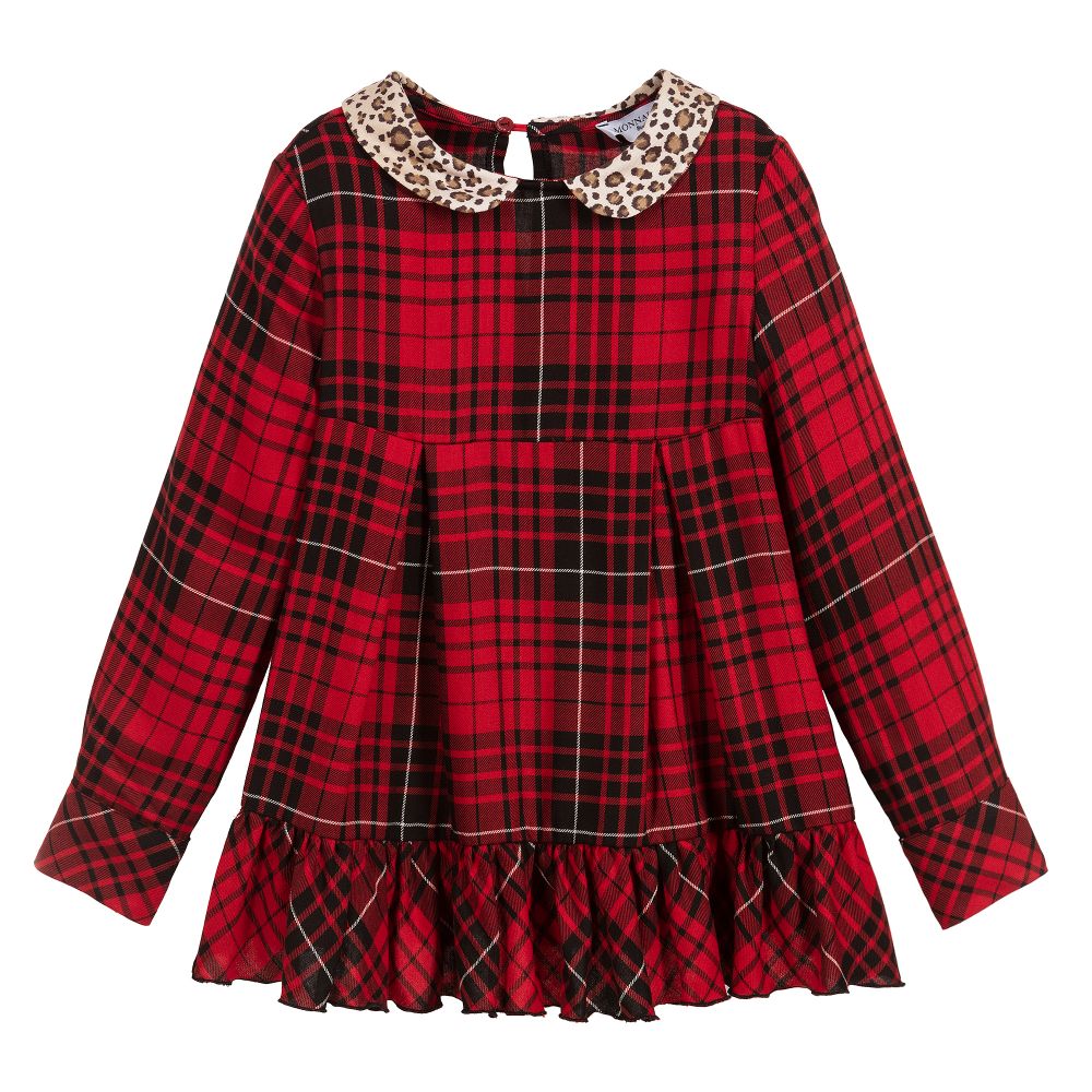 Monnalisa - Girls Red Viscose Check Blouse | Childrensalon