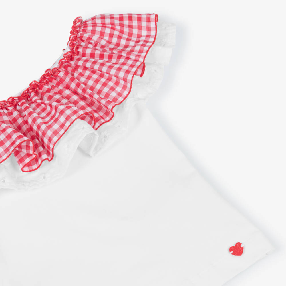 Monnalisa-Girls Red & White Check Ruffle Tee | Childrensalon Outlet