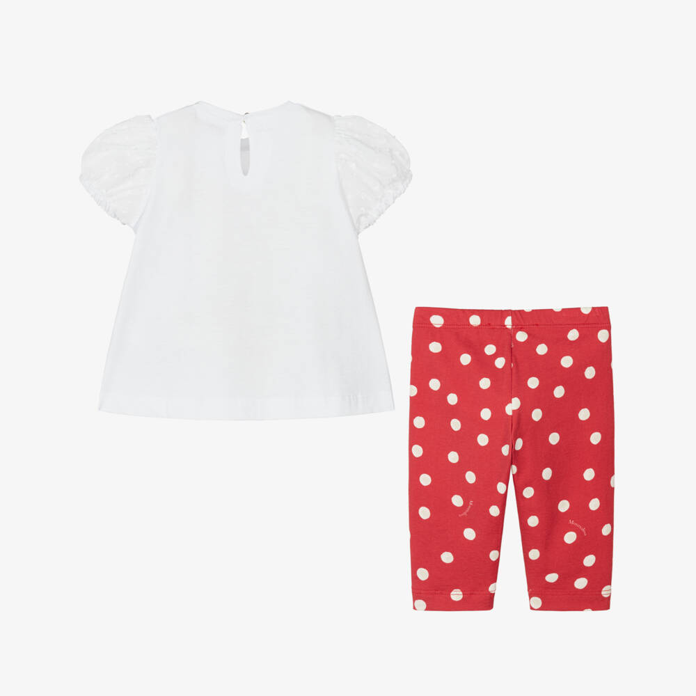 Monnalisa-Комплект леггинсов с котятами красно-белый для девочек | Childrensalon Outlet