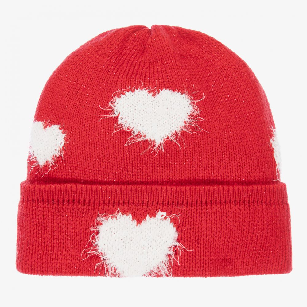 Monnalisa - Girls Red & White Knitted Hat | Childrensalon