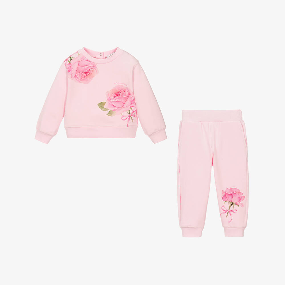 Monnalisa-Girls Rose Blossom Cotton Tracksuit | Childrensalon Outlet
