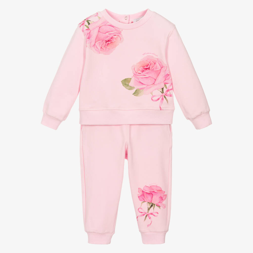 Monnalisa-Girls Rose Blossom Cotton Tracksuit | Childrensalon Outlet