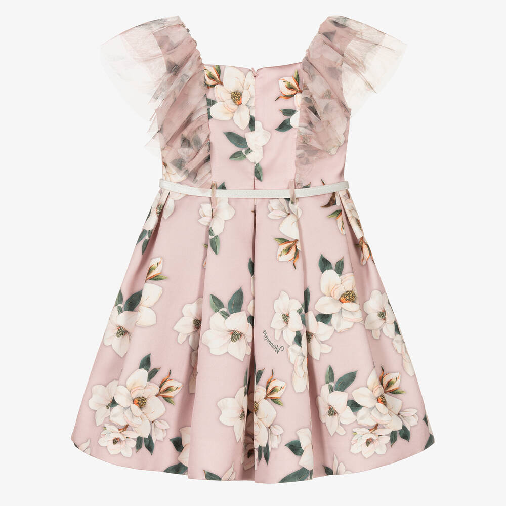 Monnalisa Шик-Розовое атласное платье с цветами | Childrensalon Outlet