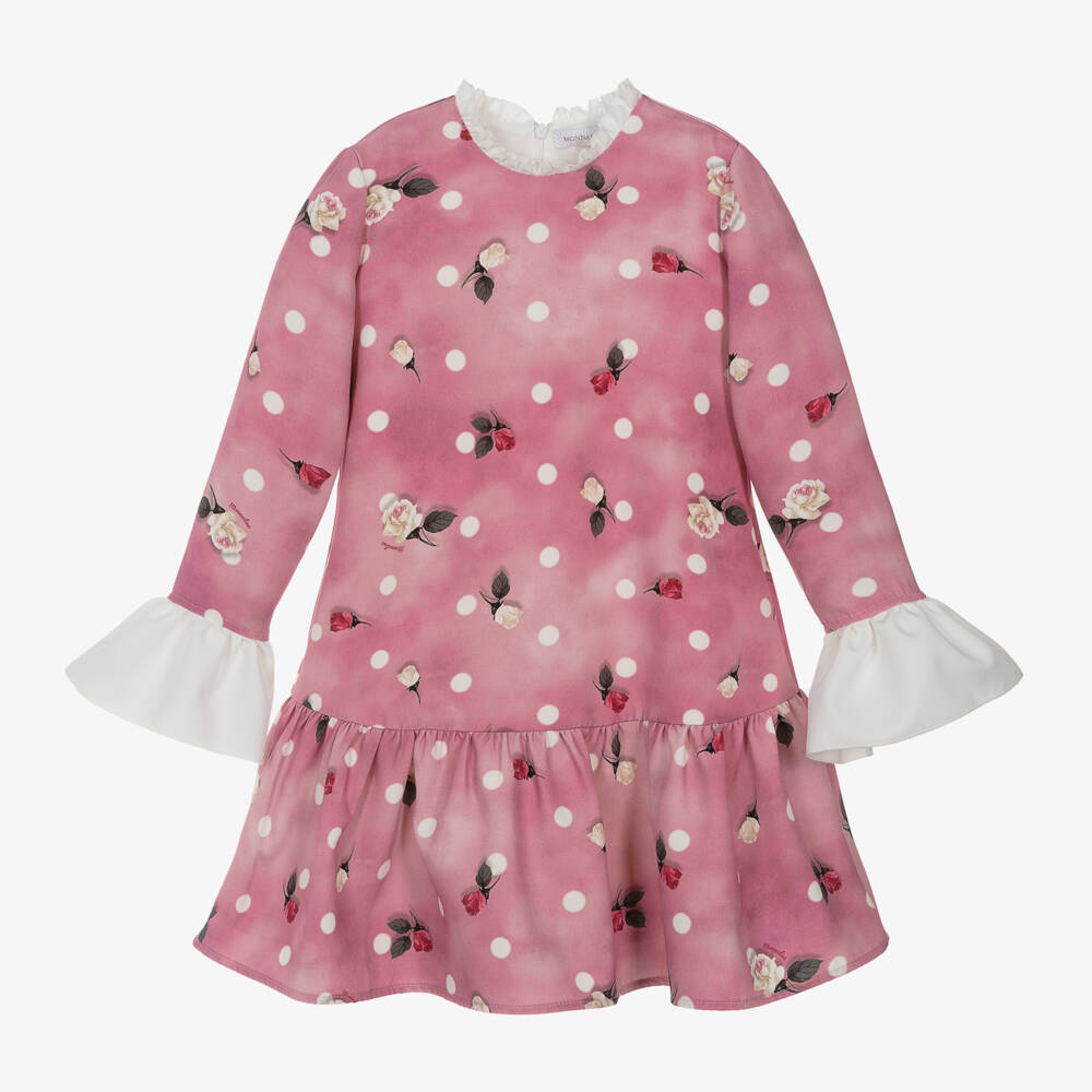 Monnalisa-Girls Rose Polka Dot Dress | Childrensalon Outlet