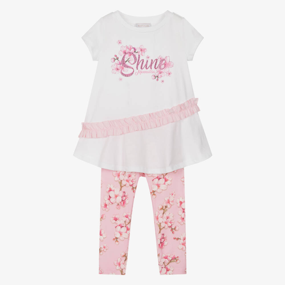 Monnalisa-Girls Rosy Floral Legging Ensemble | Childrensalon Outlet