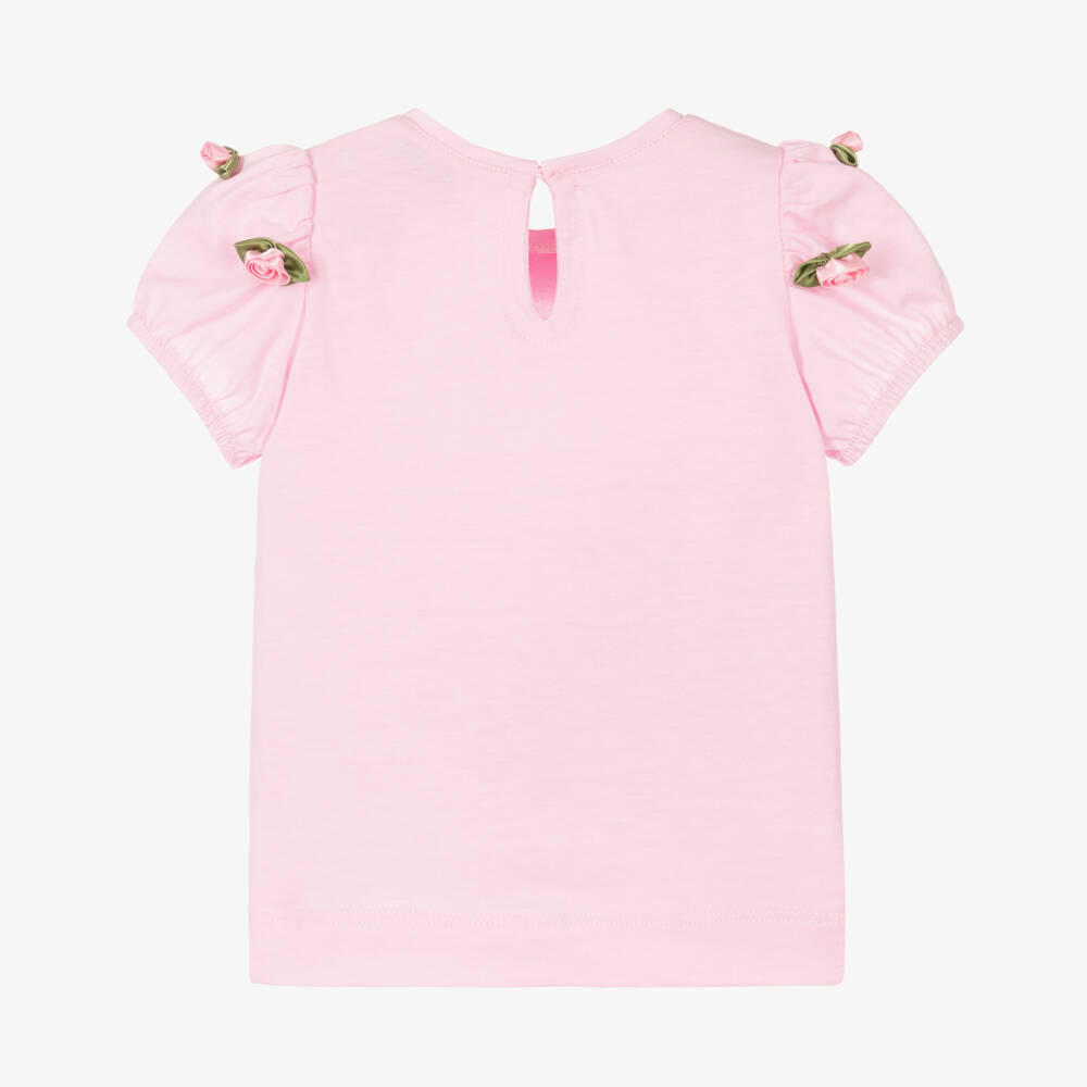 Monnalisa-Girls Rosy Pink Puff Sleeve Tee | Childrensalon Outlet