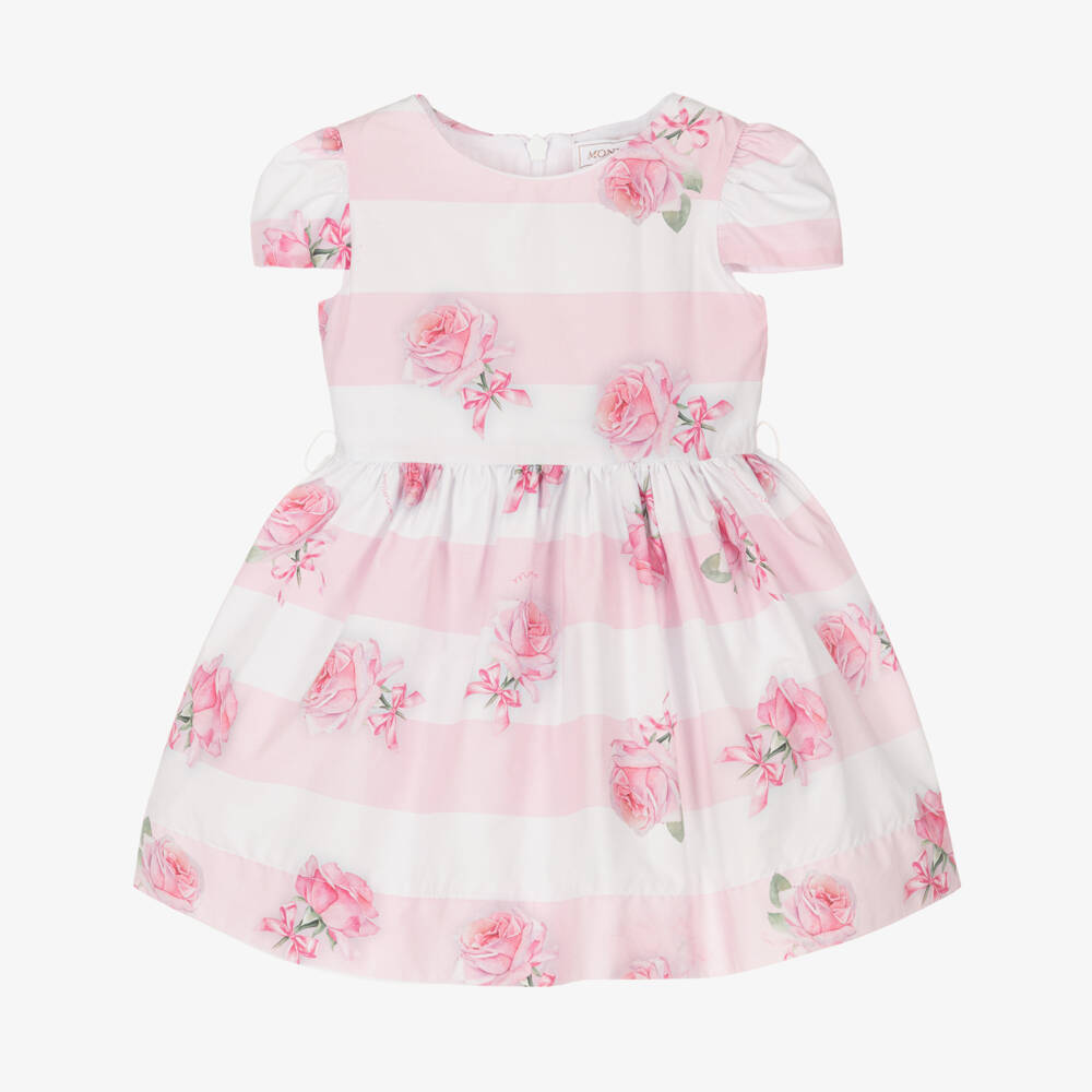 Monnalisa-Girls Rosy Stripe Cotton Frock | Childrensalon Outlet